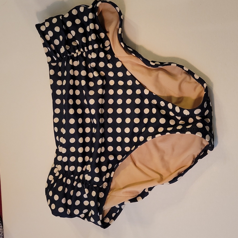 J Crew Vintage PiNUp Polka Dot Ruched High Righ Bikini Bottom Navy Blue Swim XXS